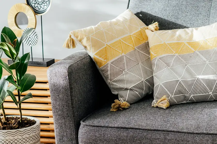 a couch with pillows on it