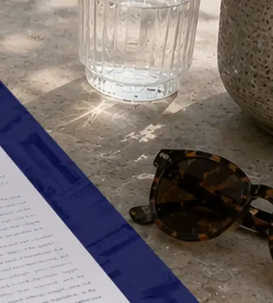 a blue and white magazine
