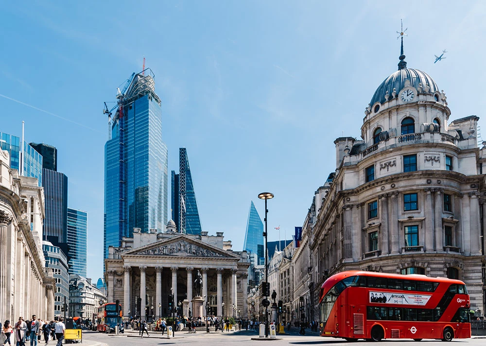 a red bus in a city